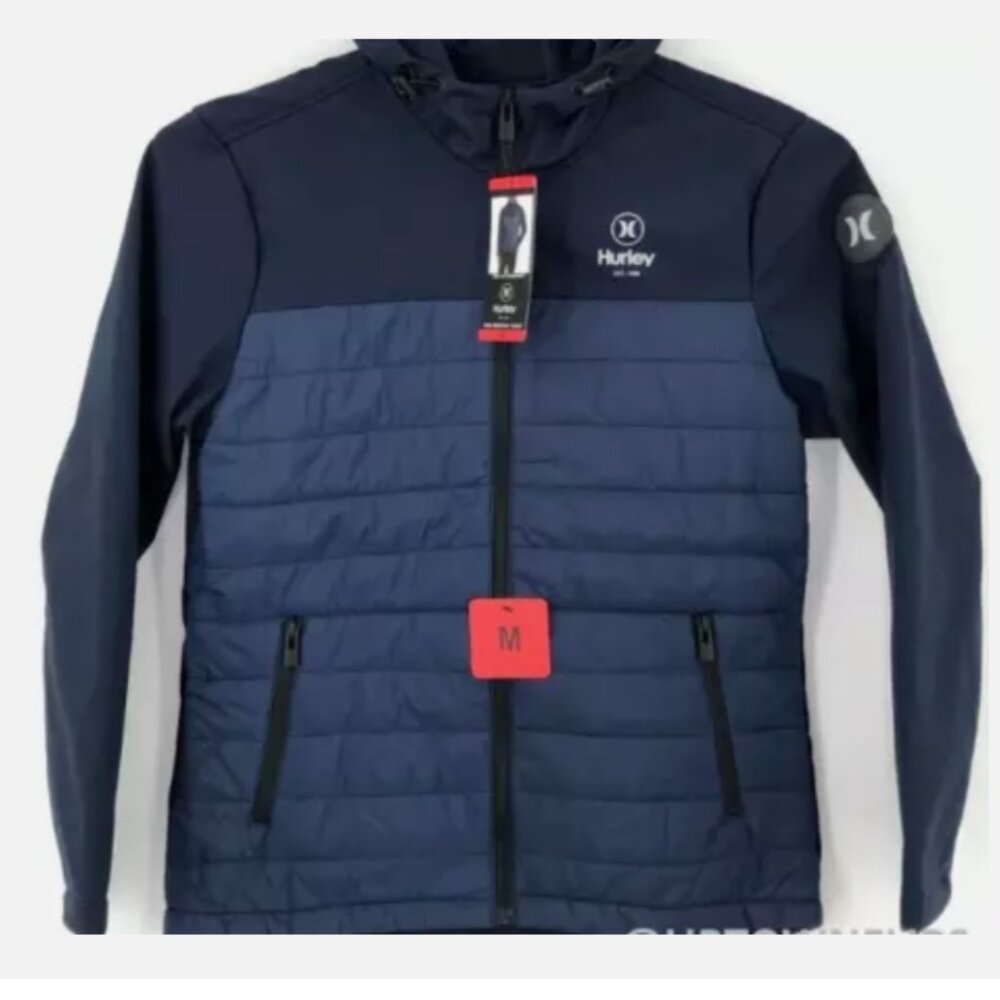 Hurley Men's Windproof 3 Layer Puffer Jacket   Blue - Picture 2 of 4